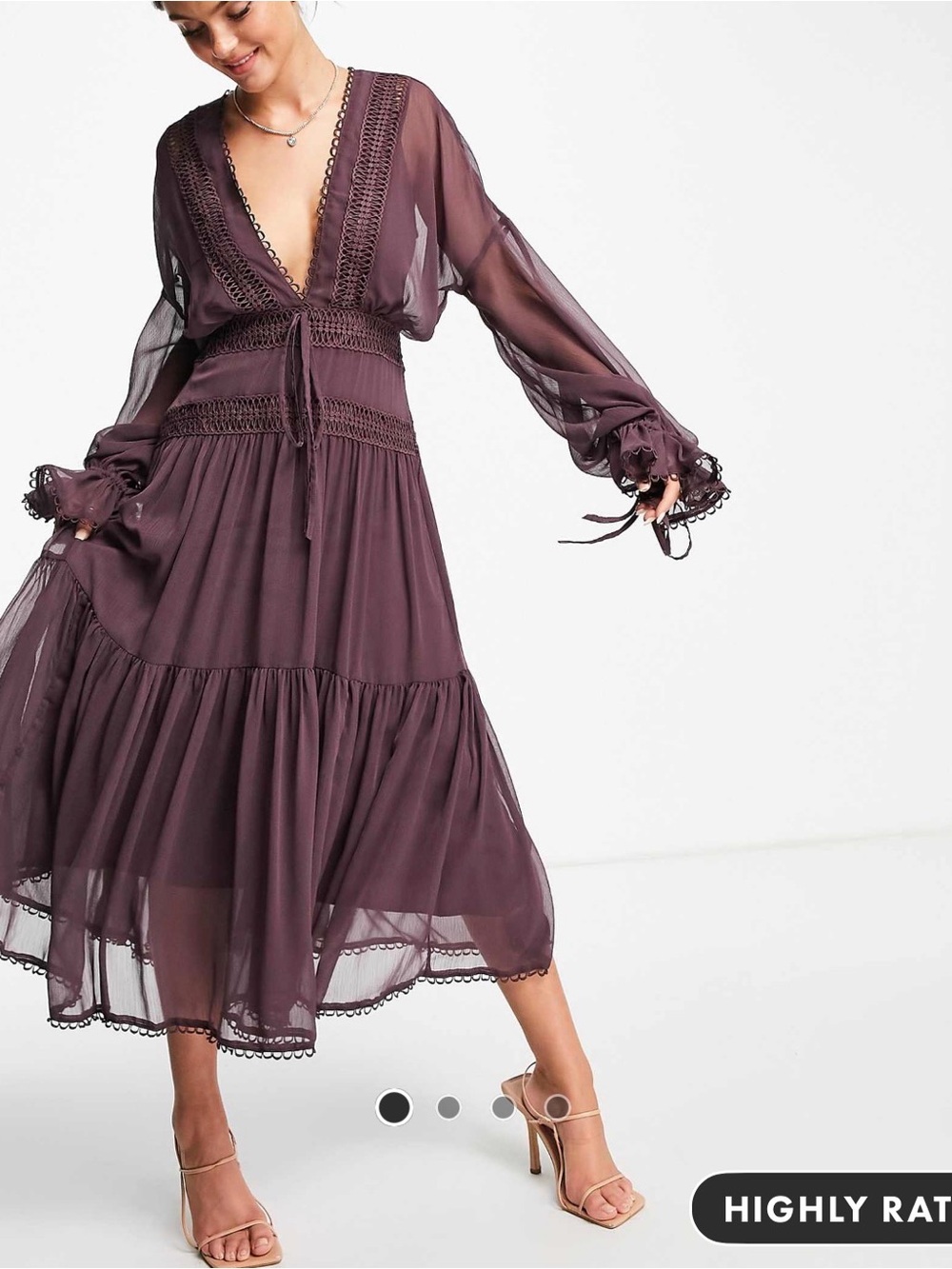 ASOS Plum Lace-Trim Plunging V-Neck Midi Dress
